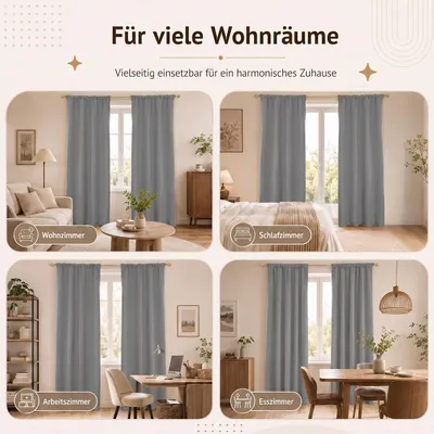 Produktbild von Dicke Thermovorhang Kälteschutz Verdunkelung Vorhänge Wärmeisolierend Gardinen für Schlafzimmer Wohnzimmer, 1 Stück, Grau, B140xH175cm
