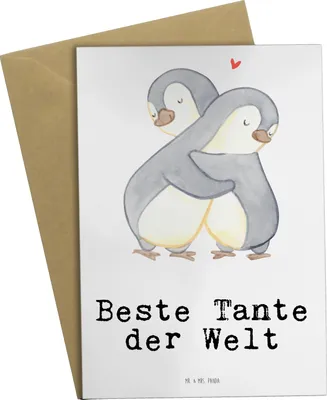 Produktbild von Mr. & Mrs. Panda babykarte Pinguin Beste Tante der Welt - Weiß - Geschenk, Nichte, Taufe, einladungskarten, Grußkarten, hochzeitskarten, neujahrskarte, weihnachtskarten