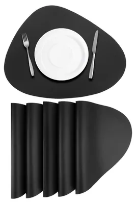 6er-Set Kunstleder Placemats, 45x36,5 cm, schwarz, abwaschbar