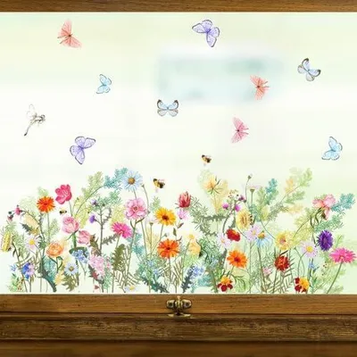 Produktbild von Fensterbilder Frühling Deko - 3 Bögen Blumen Fensterbilder mit Blüten und Schmetterlinge Motiv - Statisch Haftende Fensteraufkleber Selbstklebend