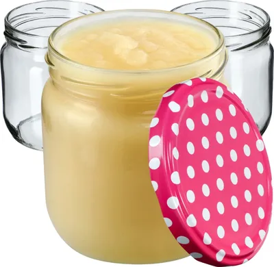 Zdjęcie produktu dla Słoiki na przetwory KADAX z pokrywką "Salla", słoiki na dżem, słoiki na przetwory, 425 ml, różowe w kropki, 6 szt