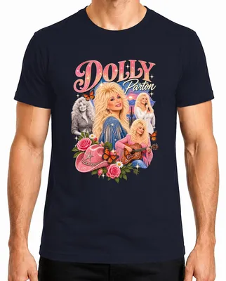 Imagen del producto de Camiseta para hombre, estilo retro, con estampado de Dolly Parton, cantante de música country, con motivos de vaquera, guitarra western. Color: azul marino. Talla: 3XL
