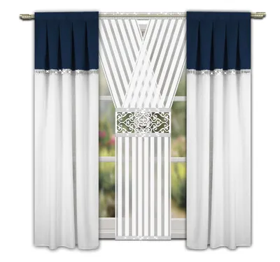Obrázok produktu pre Súprava záclon, 3 diely, záclona s ažurovým panelom a zirkónmi, tmavomodrá - 220x250 cm