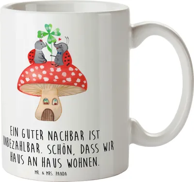 Produktbild von Mr. & Mrs. Panda Kaffeebecher Guter Nachbar - Weiß - Geschenk, Danke sagen, Bedanken, Kaffeetasse, Aufmerksamkeit, Geschenktasse, Tasse mit Spruch, Wertschätzung