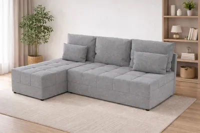 Zdjęcie produktu dla Narożnik DOMINO L FIT z funkcją spania 120x200, pojemnik na pościel, uniwersalny L/P, malmo 90 szary, 206 cm