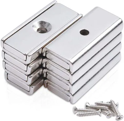 Produktbild von Neodym-Magneten - Großer flacher Magnet mit Gewinde - 8 Stück - Metall - Schwarz - Industrielles