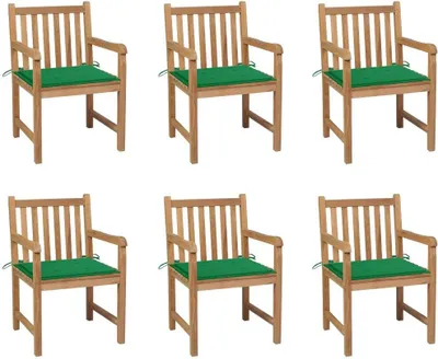 Produktbild von Gartenstühle 6 Stk. mit Grünen Kissen Massivholz Teak