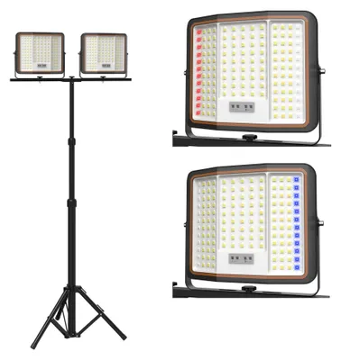 Obrázok produktu pre XINZI LED akumulátorový stavebný reflektor so statívom, vodotesný podľa IP66, otočný o 360°, červeno-modré výstražné svetlo, do garáže, dielne, záhrady (2×300 W, studená biela)