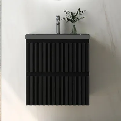 Produktbild von Waschtisch mit Unterschrank 50cm BOKAV Badmöbel Set Schwarz Rechteckiges Waschbecken mit Unterschrank Softclose