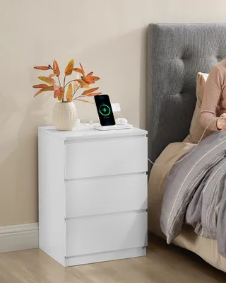 Produktbild von Nachttische 2er-Set - Nachtschrank - 3 Schubladen - 2 Steckdosen & 2 USB-Ports - Weiß