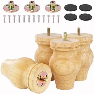 Produktbild von PolkaHome® 4 Stück 13,5 cm Holzmöbelbeine aus massivem Buchenholz, Sofabeine, Tischbeine, Kommodenbeine inkl. Schrauben