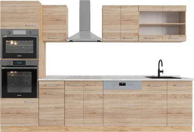 Immagine prodotto di Cucina componibile Vicco R-Line Rovere Sonoma/Goldkraft 300 cm con armadio alto, PL Marmo, Model 53523