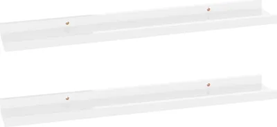 Two white wall shelves are shown against a white background.