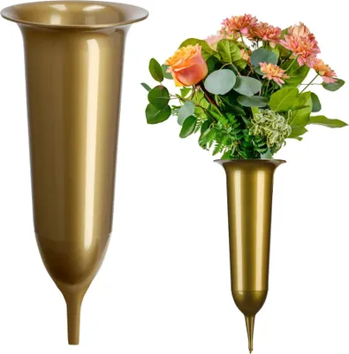 Image de Vase funéraire - Vase de cimetière pour pierre tombale - Pour les fleurs sur la tombe - Taille M - Or