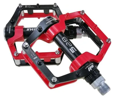 Immagine prodotto di Pedali per bicicletta, modello mountain bike, in alluminio, colore rosso, attacco 9/16", cuscinetti sigillati, piattaforma antiscivolo