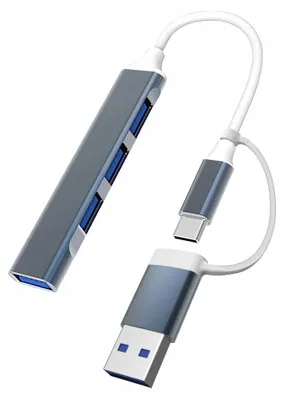 Produktbild von Aluminium USB 3.0 Hub 4-Port mit USB-C/A Adapter für Laptops