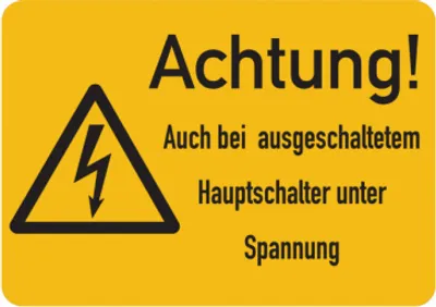 Produktbild von Dreifke® Warnschild, Auch bei ausgeschaltetem Hauptschalter unter Spannung, F...