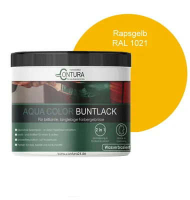 Produktbild von Contura 250ml. Buntlack Lackfarbe Lack Außen Innen Holz Metall Farbe Holzlack Möbellack - RAL 1021 Rapsgelb