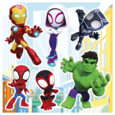 Image de Spidey et ses incroyables amis : Autocollants muraux pour enfants - Décoration murale, autocollant mural, motif Marvel - Dimensions : 33 x 33 cm - Adhésif, multicolore