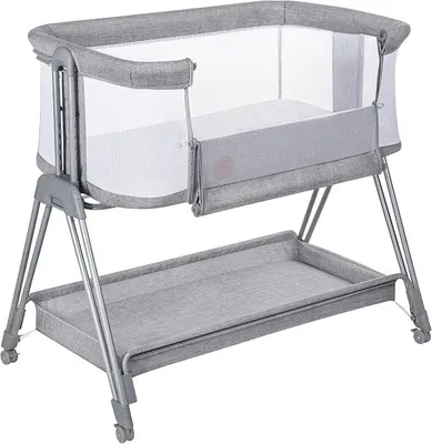 Produktbild von Luna EIN tragbares Beistellbett mit Einer Matratze, reisebett, von Neugeboren bis 9 kg, in der Höhe und der Neigung verstellbar, 4 Rädern mit Bremse, Befestigung zum Elternbett