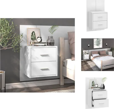Image de vidaXL Table de nuit murale blanc brillant - Tables de nuit
