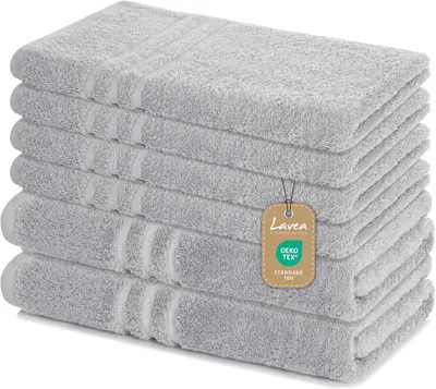 Produktbild von Lavea® 6-teiliges Handtuch Set - 100% Baumwolle, 4x Handtuch 50x100 cm + 2x Duschtuch 70x140 cm, Bad & Gäste, Silber