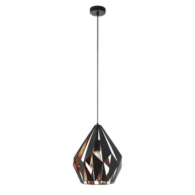 Produktbild von EGLO Pendelleuchte Carlton 1, Vintage Hängelampe Esstisch, Esszimmerlampe Retro aus Metall in Schwarz und Kupfer, Deko Lampe für Esszimmer, E27, Ø 31 cm