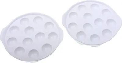 Two white snail pans are shown against a white background.