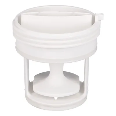 A white washing machine filter is shown against a white background.