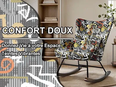 Image de Fauteuil à bascule, cadre en métal, base en bois, graffiti avec plusieurs symboles