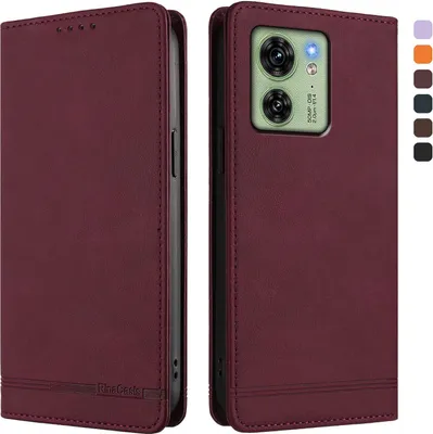 Produktbild von Hülle für Motorola Edge 40, Retro Kunstleder Ständer Klapphülle mit Kartenfächer und Magnetische Rot