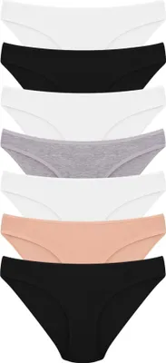 Produktbild von DOMINANT Damen Slips 7er Set Unterhosen Damen Baumwolle Basic beige Panty Hipster Bikini Unterwäsche Frauen Gr. M
