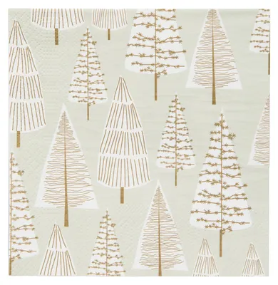 Papierservietten mit Tannenbaum-Motiv, gold-silber, 16 Stück, 33x33 cm
