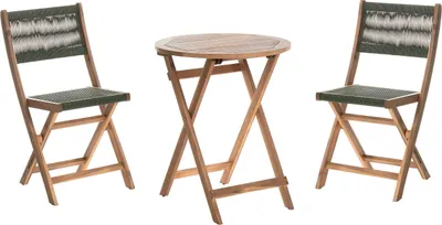 Produktbild von BELIANI Bistro Set Grün Akazienholz mit Seilgeflecht 1 Gartentisch 2 Gartenstühle Klappbar Skandinavisches Modernes Design Gartenmöbel Balkonmöbel