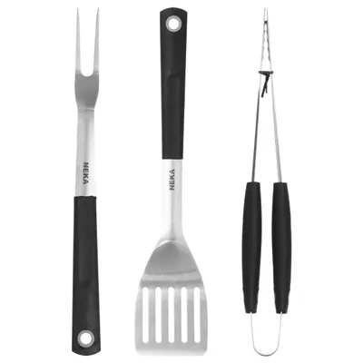 Produktbild von 3er-Set Grillbesteck Zange, Gabel und Wender