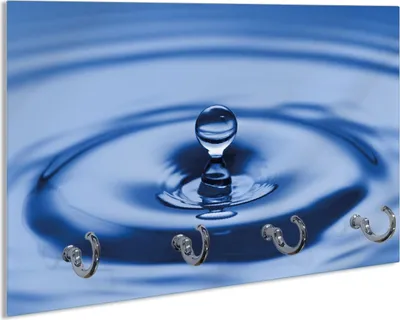Produktbild von Wallario Handtuchhalter aus Glas, Motiv: Wassertropfen im blauen Wasser, 30 x 20 cm mit 4 Haken