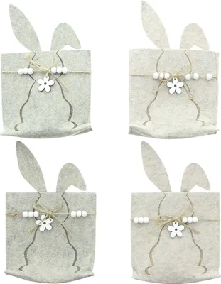 Produktbild von FRANK FLECHTWAREN Filzbeutel Osterhase, 4er Set, Filz, geprägtes Motiv, Holz, Jute Maße: 16 x 14 cm, GH 25 cm