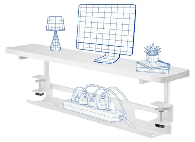 Produktbild von Monitorerhöhung mit Kabelmanagement, Schreibtisch Aufsatz, klemmbare Schreibtischablage, Schreibtischregal mit Klemme, Aufbewahrungsregal für höhenverstellbare Schreibtische, Weiß
