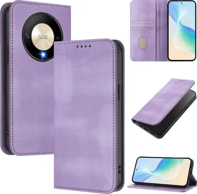 Produktbild von Handyhülle für Honor X9b / Magic6 Lite, Vintage Leder RFID Schutz Kartenfach Standfunktion Magnetische Klapphülle Violett