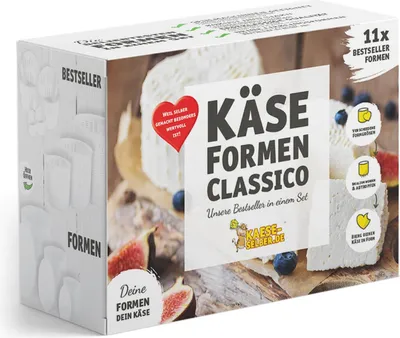 Produktbild von Käseformen Set Classico für Käseherstellung – Herz- und Roma-Formen in verschiedenen Größen, spülmaschinengeeignet