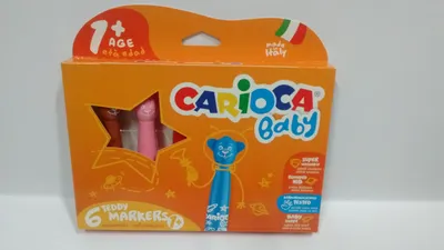 Image de 6 feutres de coloriage CARIOCA Baby Teddy Marker dans un étui en carton