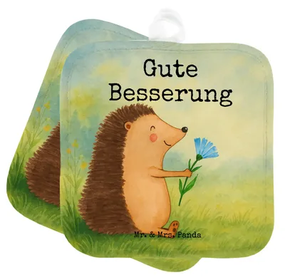 Produktbild von Mr. & Mrs. Panda Topflappen Igel Blumen Design - Weiß - Geschenk, Krankenhaus, topfhalter, Besuch, Gute Besserung, Topfuntersetzer, Set, Krankheit, Kochlappen, Doppel