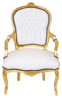 Produktbild von Casa Padrino Barock Salon Stuhl Weiß / Gold - Möbel Antik Stil