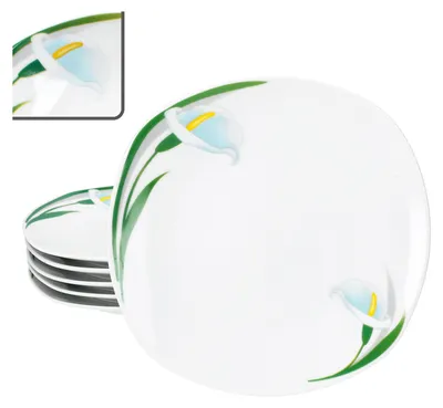 Immagine prodotto di 6x Piatto da torta Calla bianco in porcellana 6 persone stoviglie floreali fiori bianchi