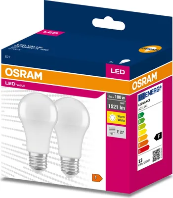 Zdjęcie produktu dla 2PAK Żarówka LED E27 A60 13W = 100W 1521lm 2700K Ciepła 200° OSRAM VALUE