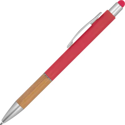 Produktbild von Touchpen Kugelschreiber / mit Bambusgriffzone / Farbe: rot