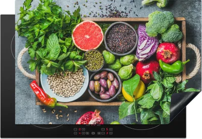 Produktbild von KitchenYeah© Herdabdeckplatte Box - Obst - Gesund , 76x51cm, Küche Deko, Glaskeramikkochfeld Herdabdeckung, Abdeckplatte fùr Kochfeld