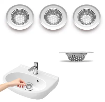 Obrázek produktu pro Sítko do odtoku, 4 kusy, průměr 5,5 cm, nerezová ocel, stříbrná barva, vhodné pro umyvadla, sprchy, kuchyně a koupelny