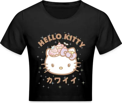 Produktbild von Spreadshirt Hello Kitty Kawaii Stil Crop Top, XS, Schwarz