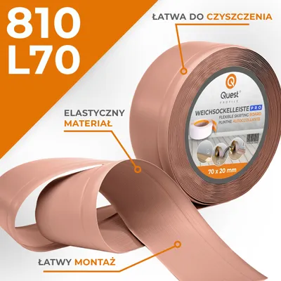 Zdjęcie produktu dla QUEST Listwa przypodłogowa PCV 70x20mm, 10m, elastyczna, miękka listwa podłogowa, cokołowa, jasnobrązowy